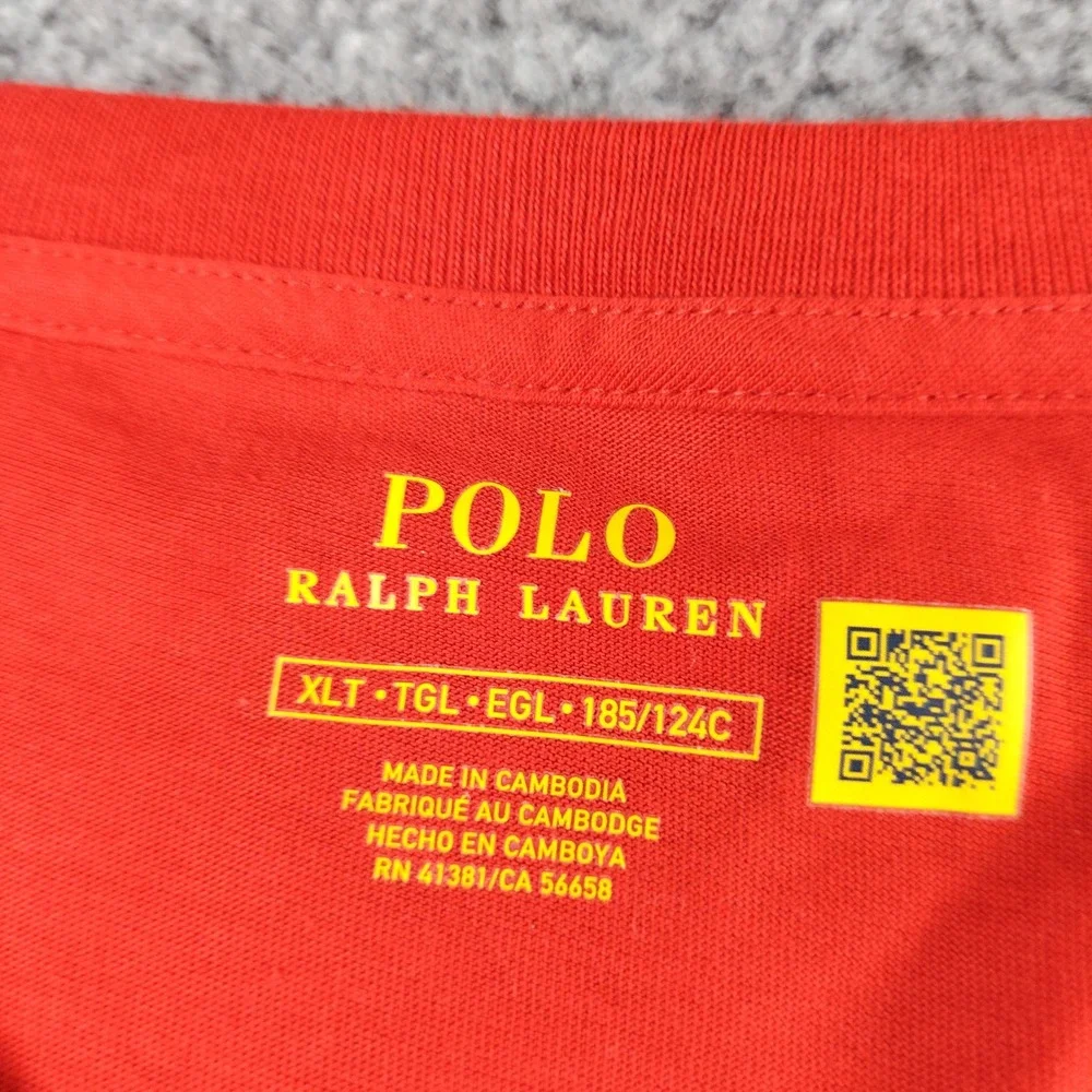 Polo Ralph Lauren T-Shirt Mens XLT V-Neck Red Pony Logo Cotton EUC